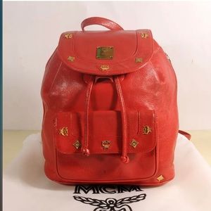 MCM red leather backpack  🎒